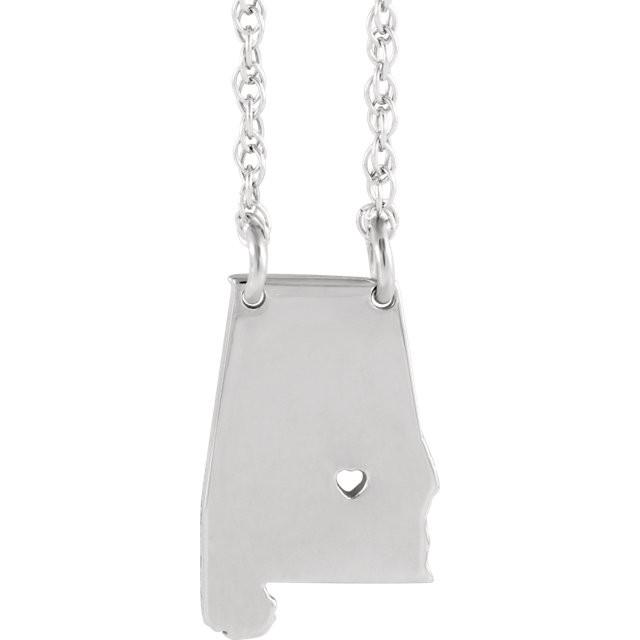 14k gold 10k gold silver alabama state map necklace heart personalized city