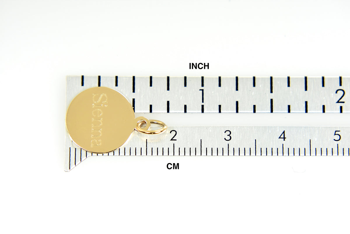 14k solid yellow gold 13mm round disc pendant charm letter initial personalized gift