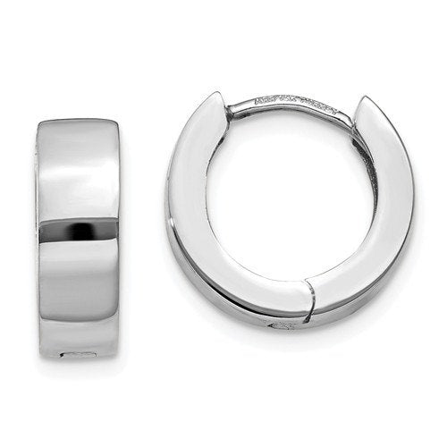 14k white gold classic huggie hinged hoop earrings 13mm x 4mm