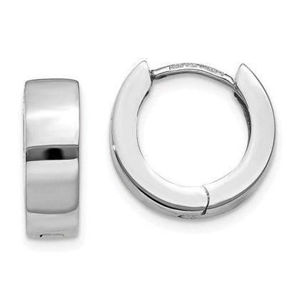 14k white gold classic huggie hinged hoop earrings 13mm x 4mm