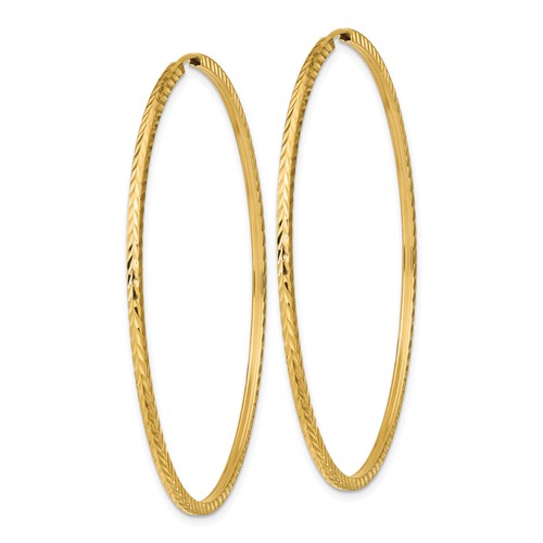 14k yellow gold diamond cut square tube round endless hoop earrings 55mm x 1.35mm