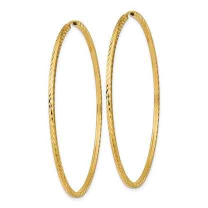 14k yellow gold diamond cut square tube round endless hoop earrings 55mm x 1.35mm