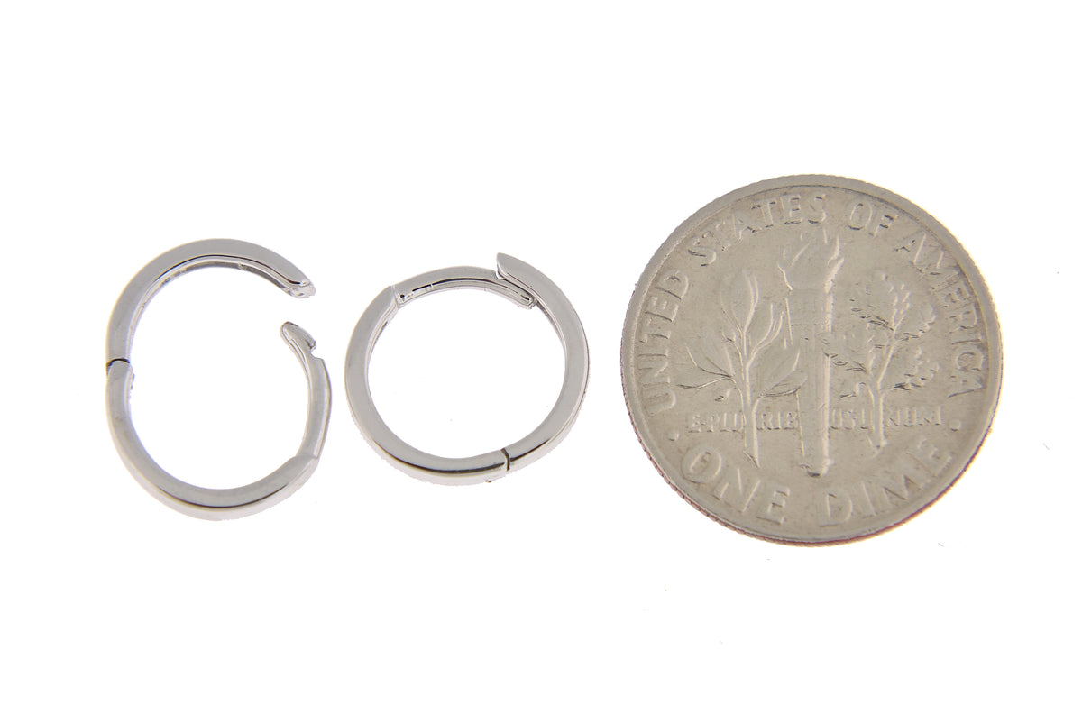 14k white gold classic huggie hinged hoop earrings 11mm x 2mm