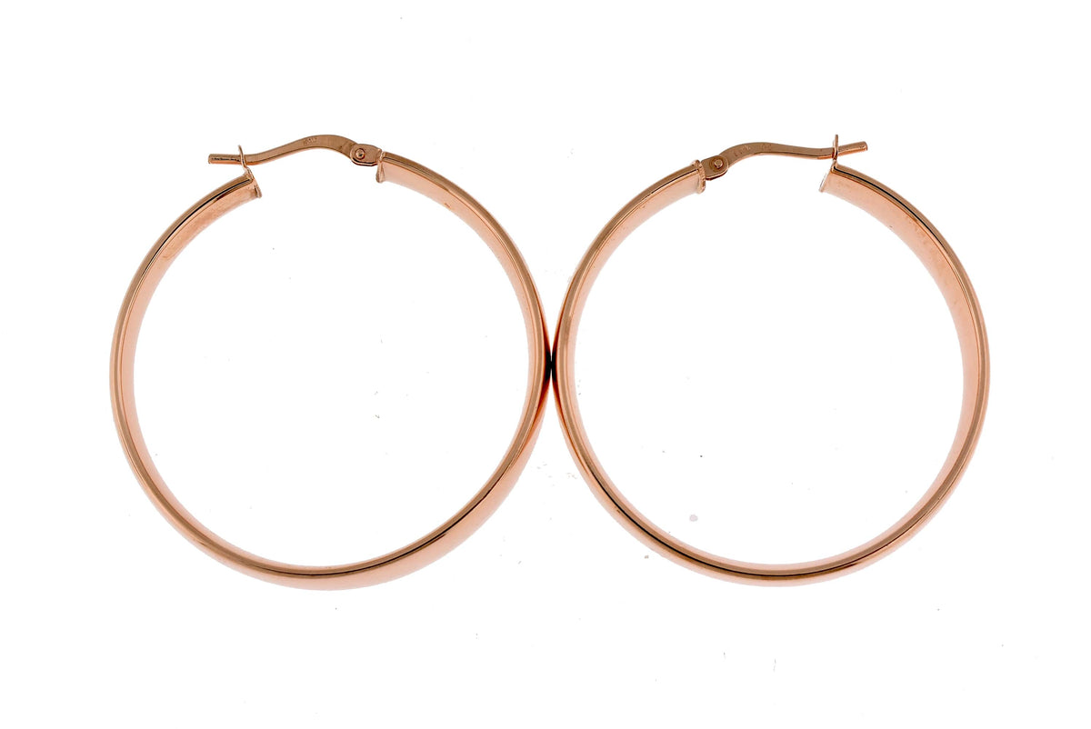 14k rose gold round square tube hoop earrings 35mm x 7mm
