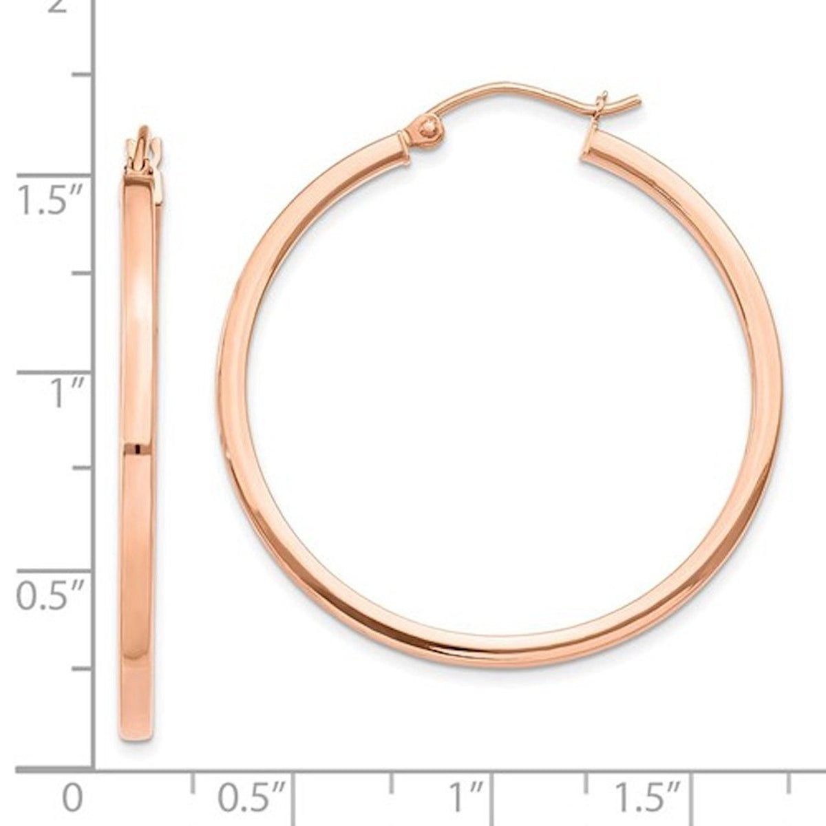 14k rose gold classic square tube round hoop earrings 35mm x 2mm