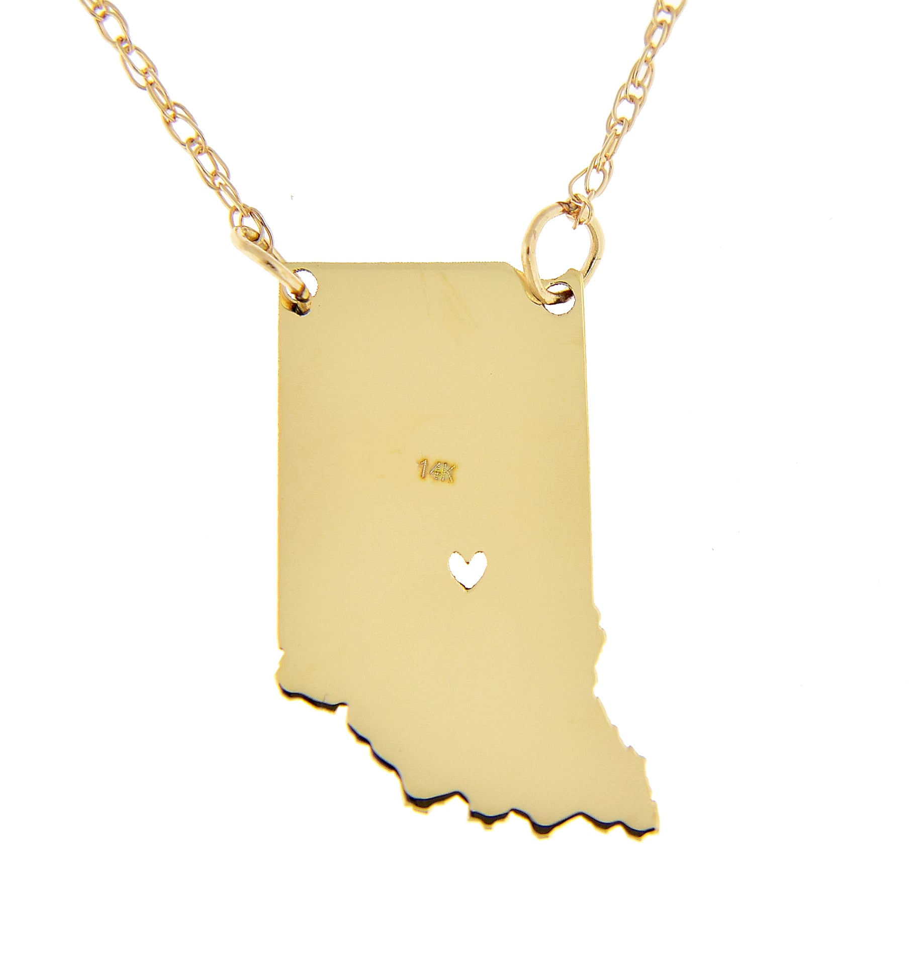 14k Gold 10k Gold Silver Indiana State Map Necklace Heart Personalized City