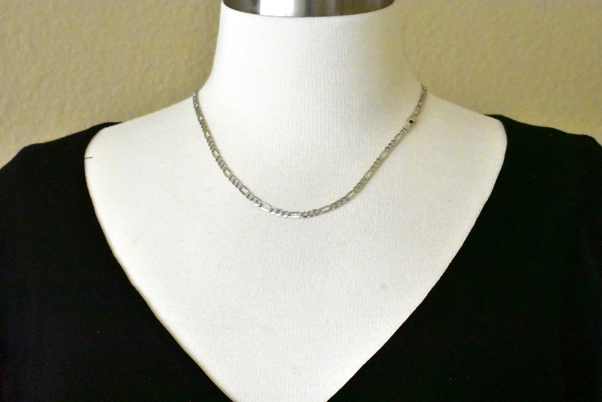14k white gold 4mm figaro bracelet anklet choker necklace pendant chain