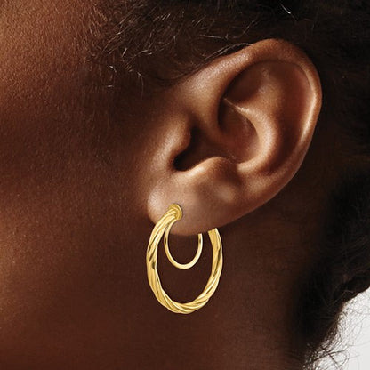 14k yellow gold non pierced round twisted hoop clip on earrings