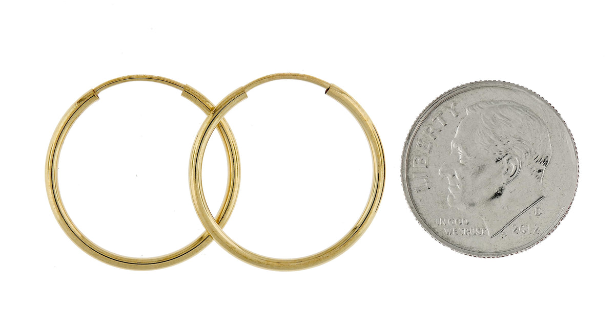 14k yellow gold classic endless round hoop earrings 20mm x 1.5mm