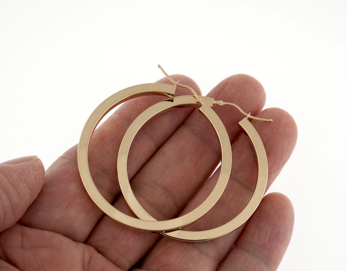 14k yellow gold square tube round hoop earrings 45mm x 3mm
