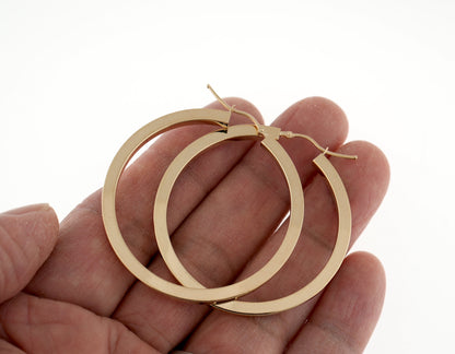 14k yellow gold square tube round hoop earrings 45mm x 3mm