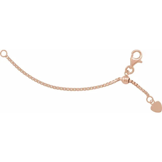14k yellow rose white gold or sterling silver box chain extender adjustable up to 3 inches with lobster clasp