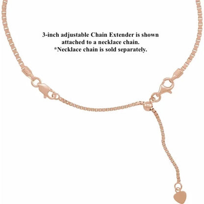 14k yellow rose white gold or sterling silver box chain extender adjustable up to 3 inches with lobster clasp