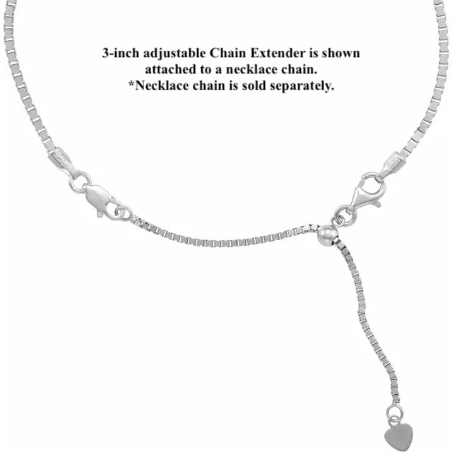 14k yellow rose white gold or sterling silver box chain extender adjustable up to 3 inches with lobster clasp
