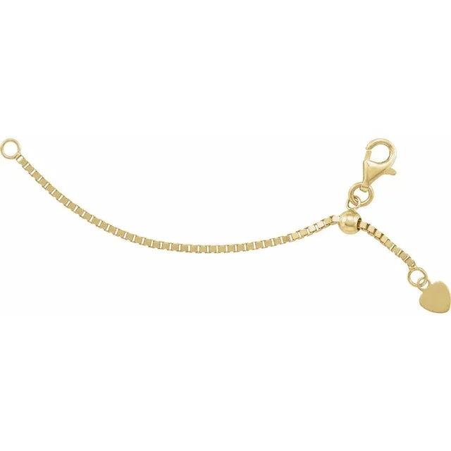 14k yellow rose white gold or sterling silver box chain extender adjustable up to 3 inches with lobster clasp