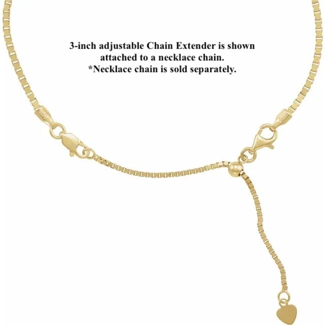 14k yellow rose white gold or sterling silver box chain extender adjustable up to 3 inches with lobster clasp