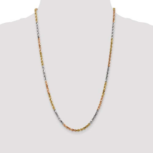 14k yellow white rose gold tri color 4mm diamond cut rope bracelet anklet choker necklace chain
