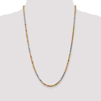 14k yellow white rose gold tri color 4mm diamond cut rope bracelet anklet choker necklace chain