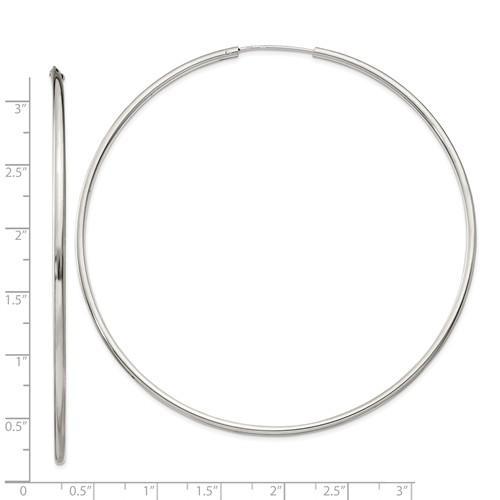 sterling silver 3 inch round endless hoop earrings 78mm x 2mm