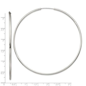 Sterling Silver 3 inch Round Endless Hoop Earrings 78mm x 2mm