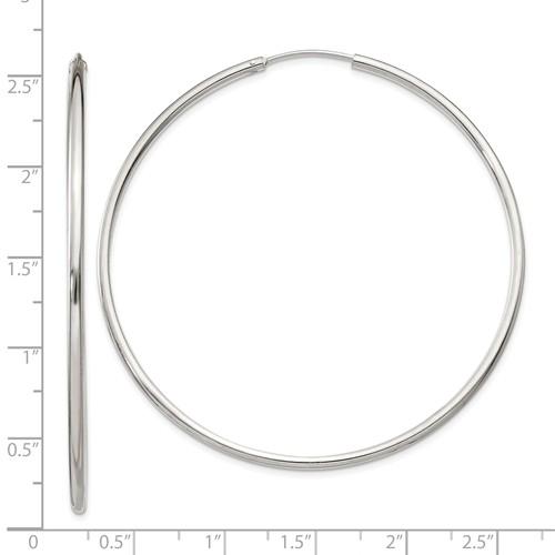 sterling silver 2.24 inch round endless hoop earrings 57mm x 2mm