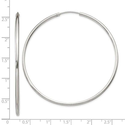 sterling silver 2.24 inch round endless hoop earrings 57mm x 2mm