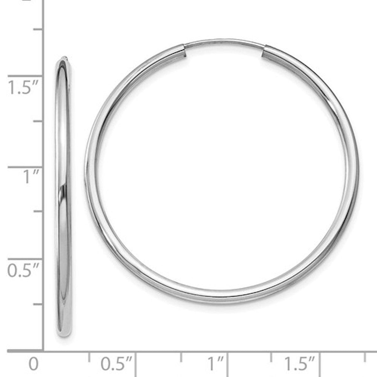14k white gold round endless hoop earrings 38mm x 2mm