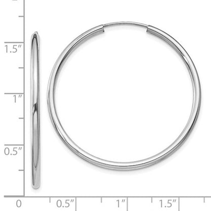 14k white gold round endless hoop earrings 38mm x 2mm