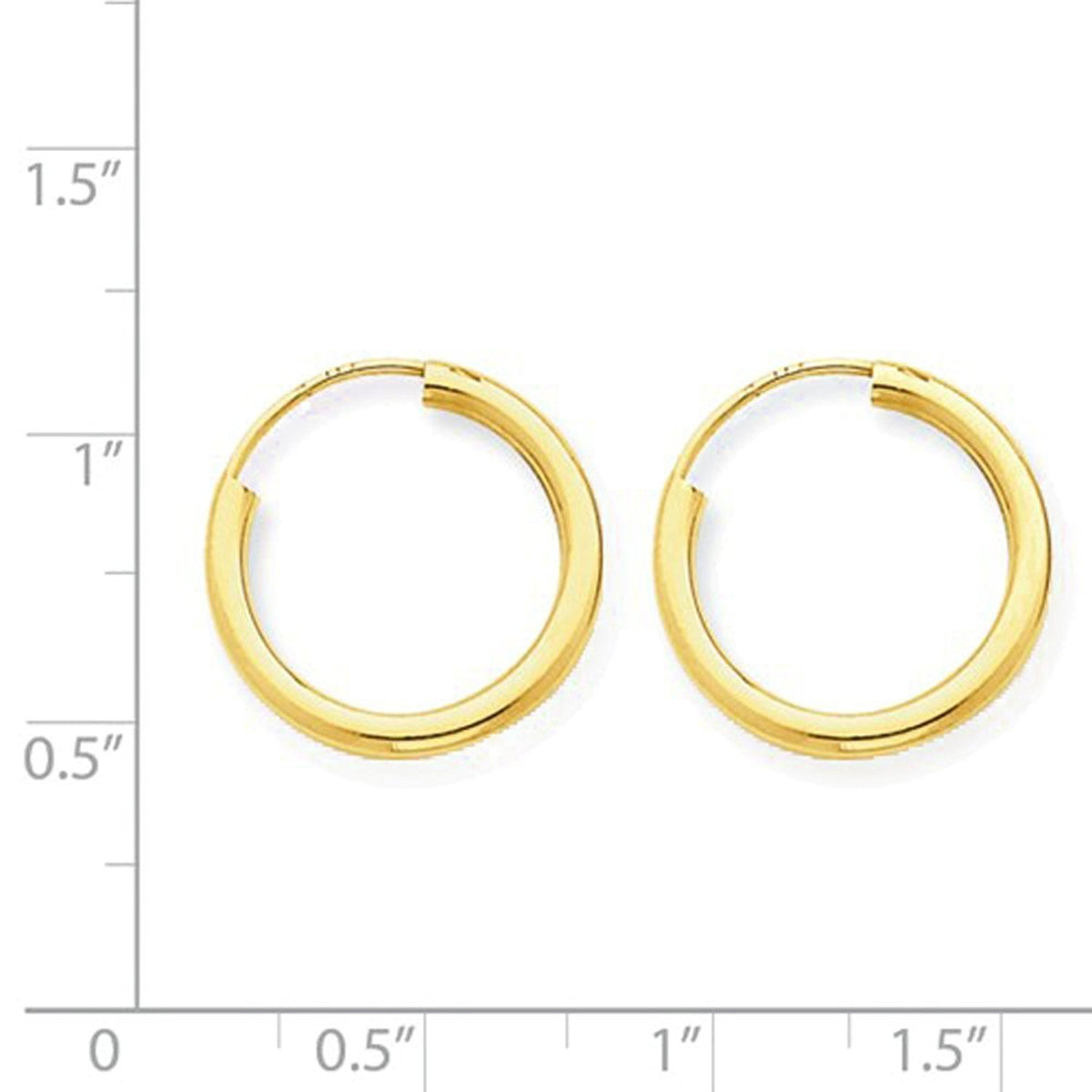 14k yellow gold round endless hoop earrings 17mm x 2mm