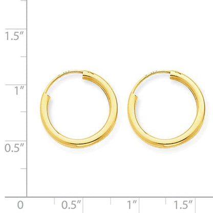 14k yellow gold round endless hoop earrings 17mm x 2mm