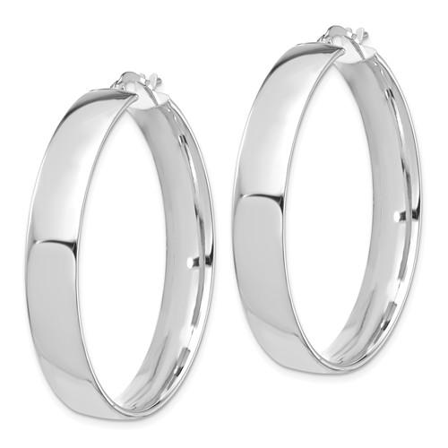 14k white gold round square tube hoop earrings 39mm x 7mm