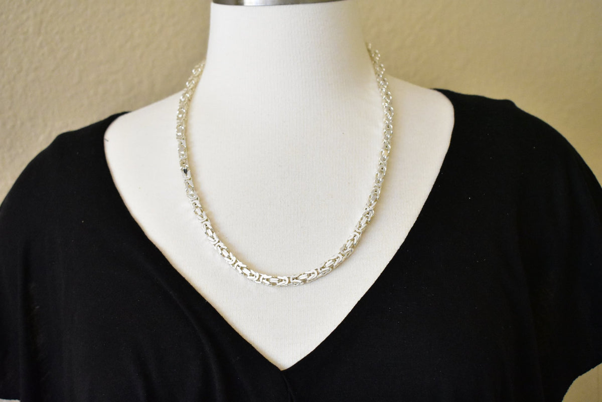 solid 925 sterling silver 5mm thick polished byzantine bracelet anklet choker necklace chain