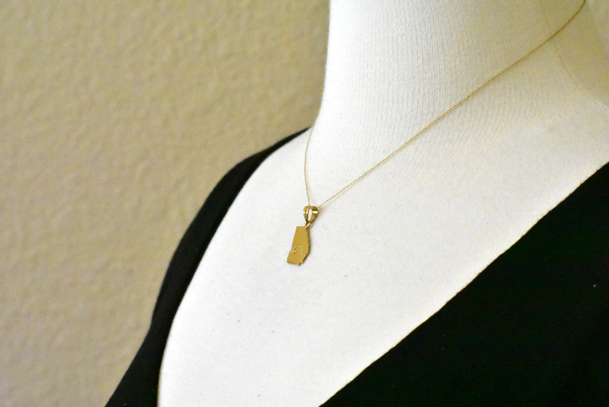 14k gold or sterling silver georgia ga state map pendant charm personalized monogram