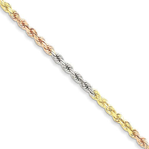 14k yellow white rose gold tri color 4mm diamond cut rope bracelet anklet choker necklace chain