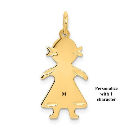 14k yellow gold girl flat disc pendant charm engraved personalized name initials date