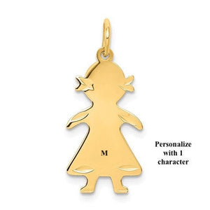 14k Yellow Gold Girl Flat Disc Pendant Charm Engraved Personalized Name Initials Date