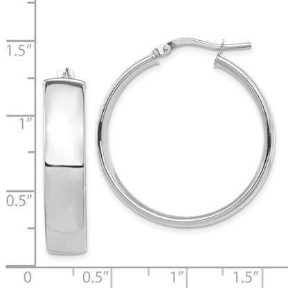 14k white gold round square tube hoop earrings 30mm x 7mm