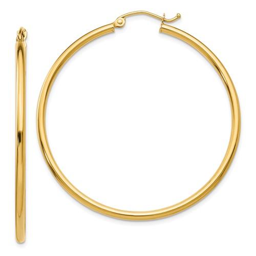 14k yellow gold classic round hoop earrings 44mmx2mm