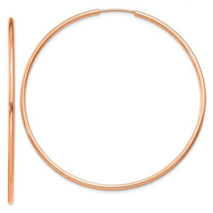 14k rose gold classic endless round hoop earrings 50mm x 1.5mm