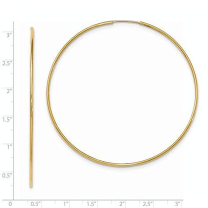 14k yellow gold extra large endless round hoop earrings 65mm x 1.20mm