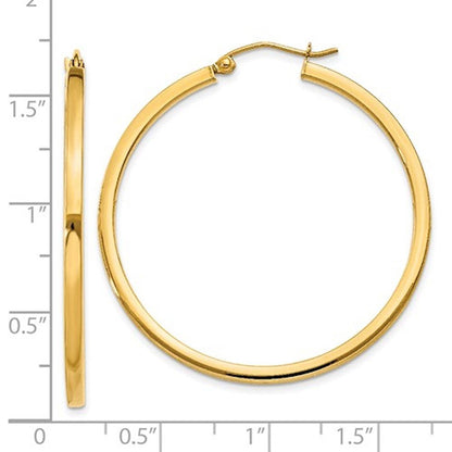 14k yellow gold square tube round hoop earrings 40mm x 2mm