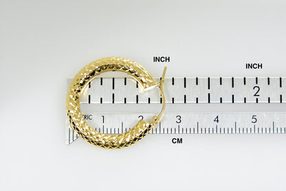 14k yellow gold diamond cut classic round hoop earrings 25mm x 4mm