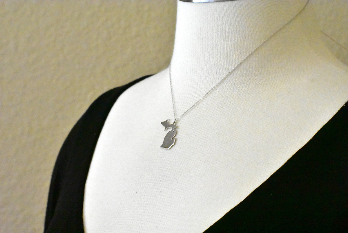 14k 10k yellow rose white gold diamond silver michigan mi state map personalized city necklace