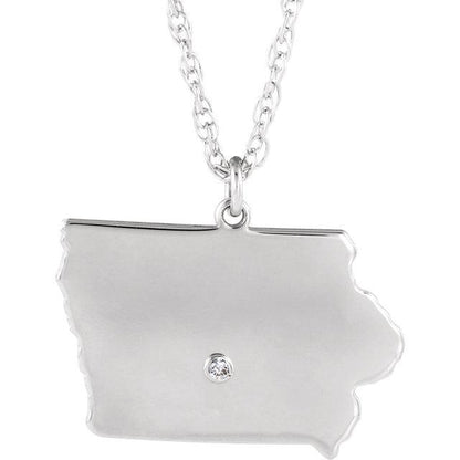 14k 10k yellow rose white gold diamond silver iowa ia state map personalized city necklace