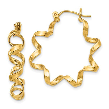 14k yellow gold twisted spiral hoop earrings