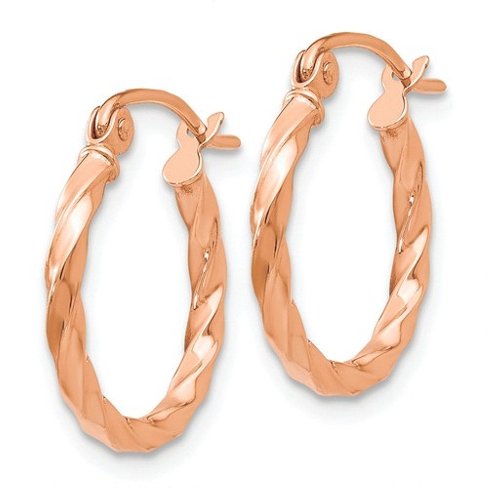 14k rose gold fancy twisted hoop earrings 15mm x 2mm