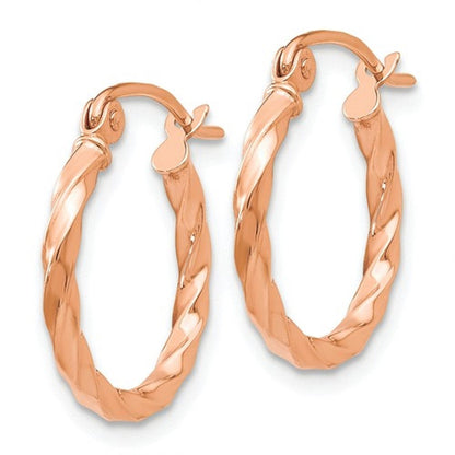 14k rose gold fancy twisted hoop earrings 15mm x 2mm