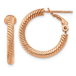 Load image into Gallery viewer, 14k Rose Gold Twisted Round Omega Back Hoop Earrings 20mm x 3mm
