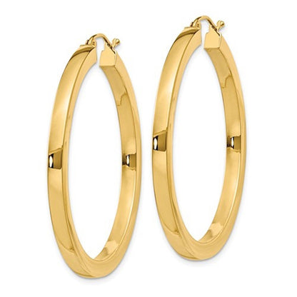 14k yellow gold square tube round hoop earrings 40mm x 3mm