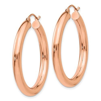 14k rose gold classic round hoop earrings 35mm x 4mm